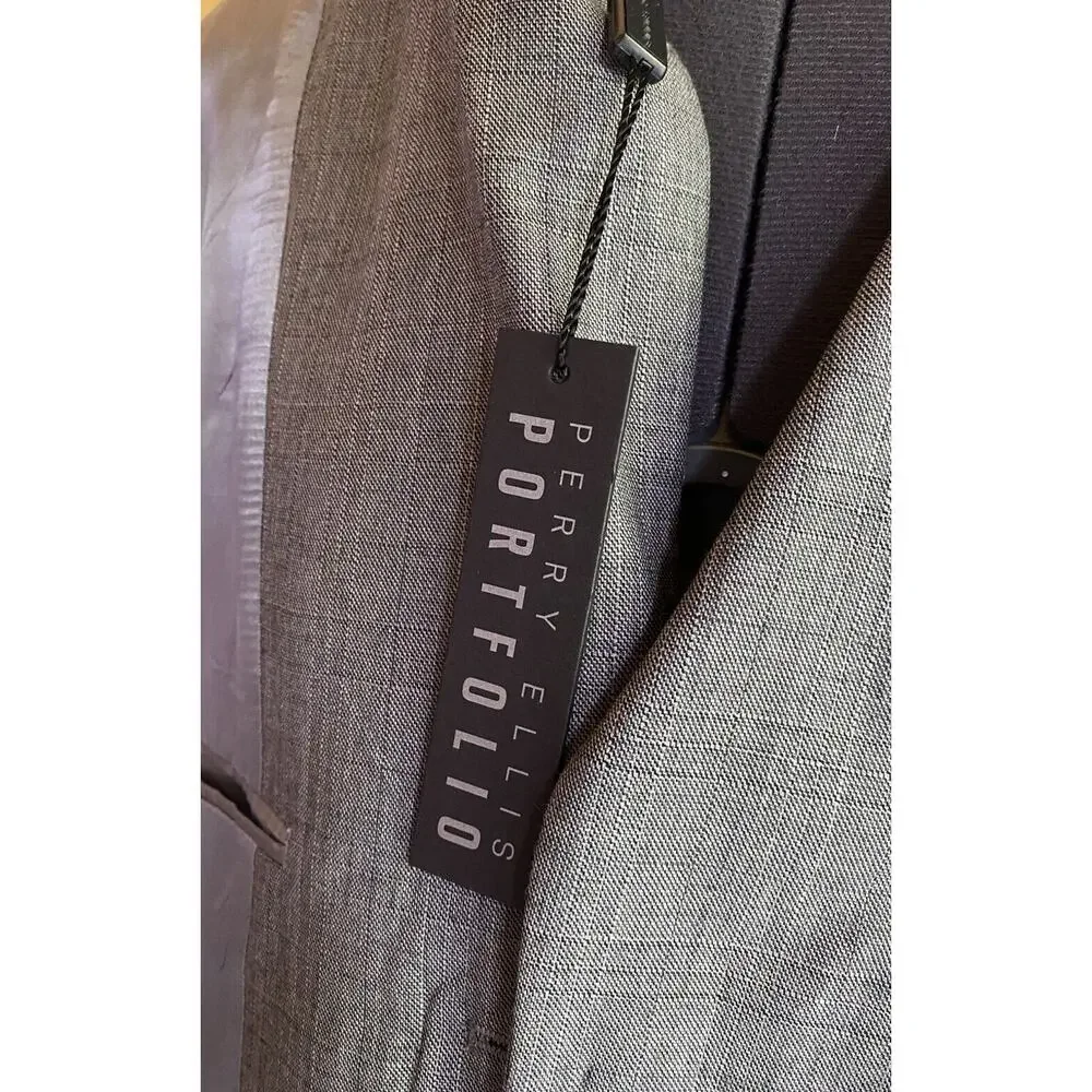 Perry Ellis Portfolio Mens 44L Gray 100% Wool Blazer Sport Coat NWT Wedding